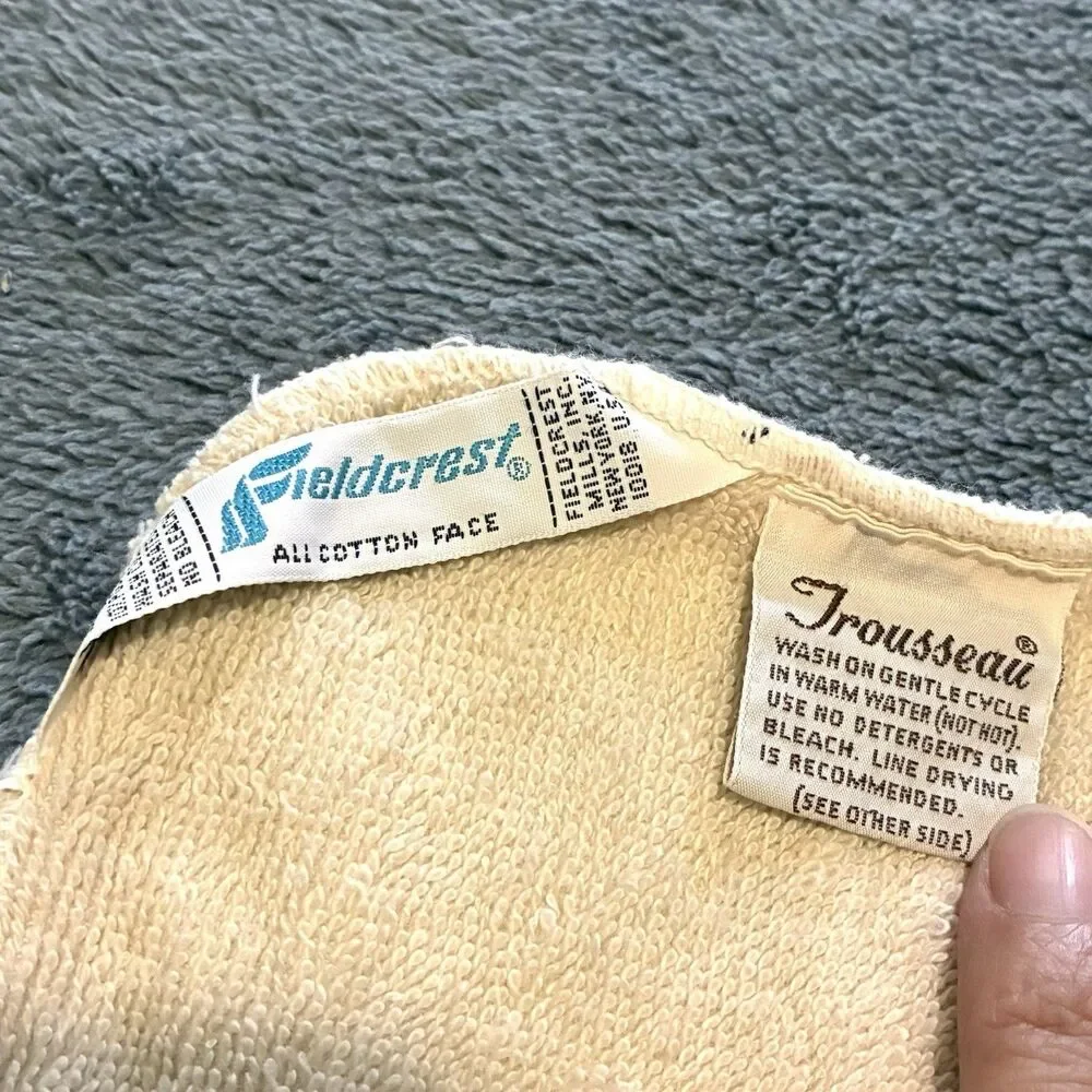 Vintage Fieldcrest Trousseau Luxury Set of 2 Washcloth Velvet Satin Trim 1960s